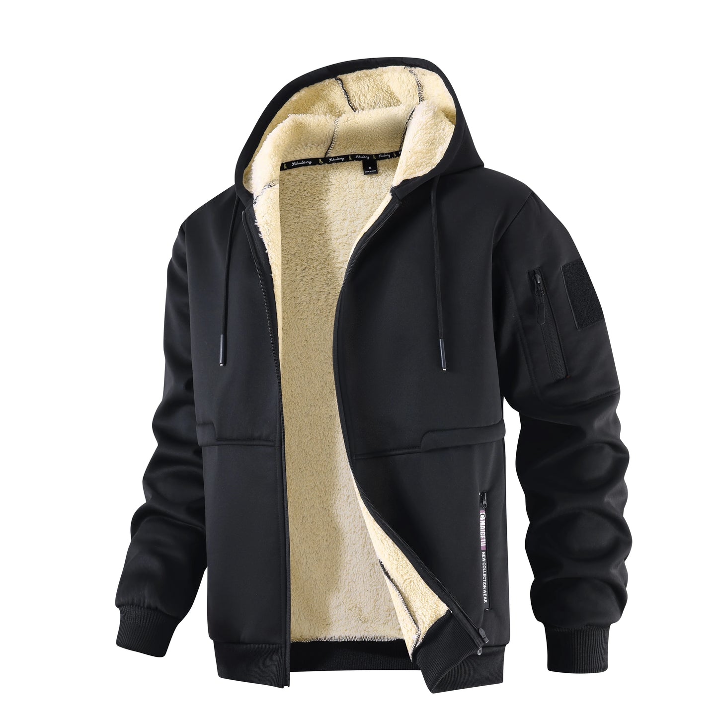 Men's Winter Fleece Jacket, Casual Thick Wool Jacket, Warm Hooded Zip-Up Sweatshirt, Long Sleeve Sports Cardigan, Hooded Coat
