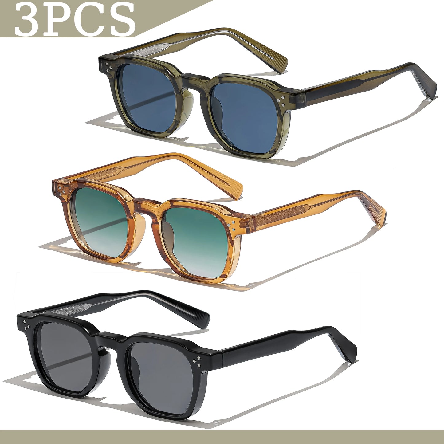 Lunettes de soleil carrées rétro pour hommes — mode punk, femmes, voyage, UV400, lot 1/2/3 pièces