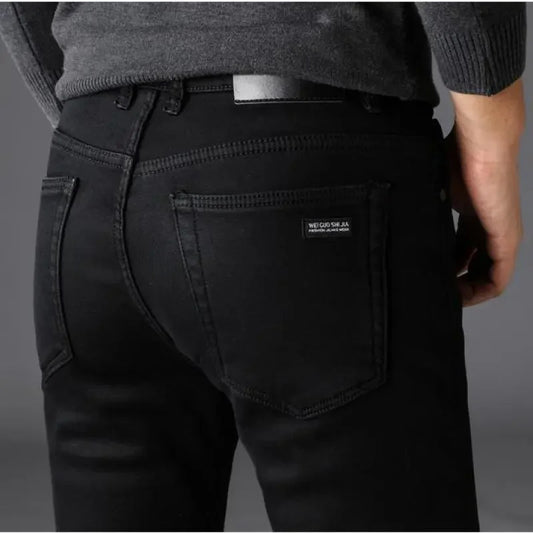Jean Homme Classique Stretch Noir — Biker Denim Coupe Ajustée