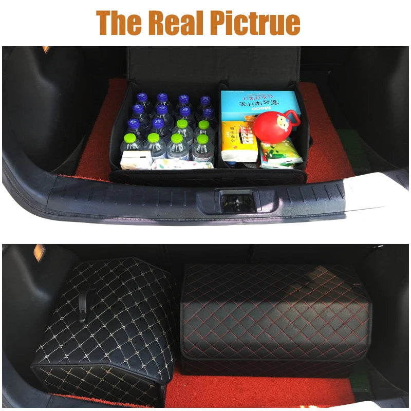 Caja de almacenamiento para maletero de coche, de gran capacidad, herramientas multiusos para automóvil, bolsa de almacenamiento, almacenamiento, cuero, plegable para emergencia