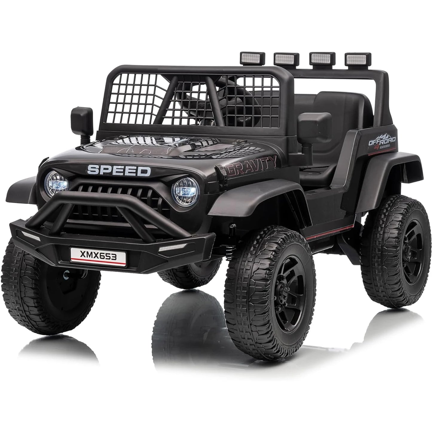 Coche camión para niños de 12V con control remoto parental, 3 velocidades, freno de emergencia, luces LED, música y bocina, vehículos eléctricos para niños