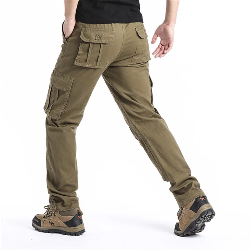Salopette ample à grande poche pour hommes, pantalon tactique de Jogging pour Sports de plein air, taille élastique, pantalon de travail décontracté en pur coton