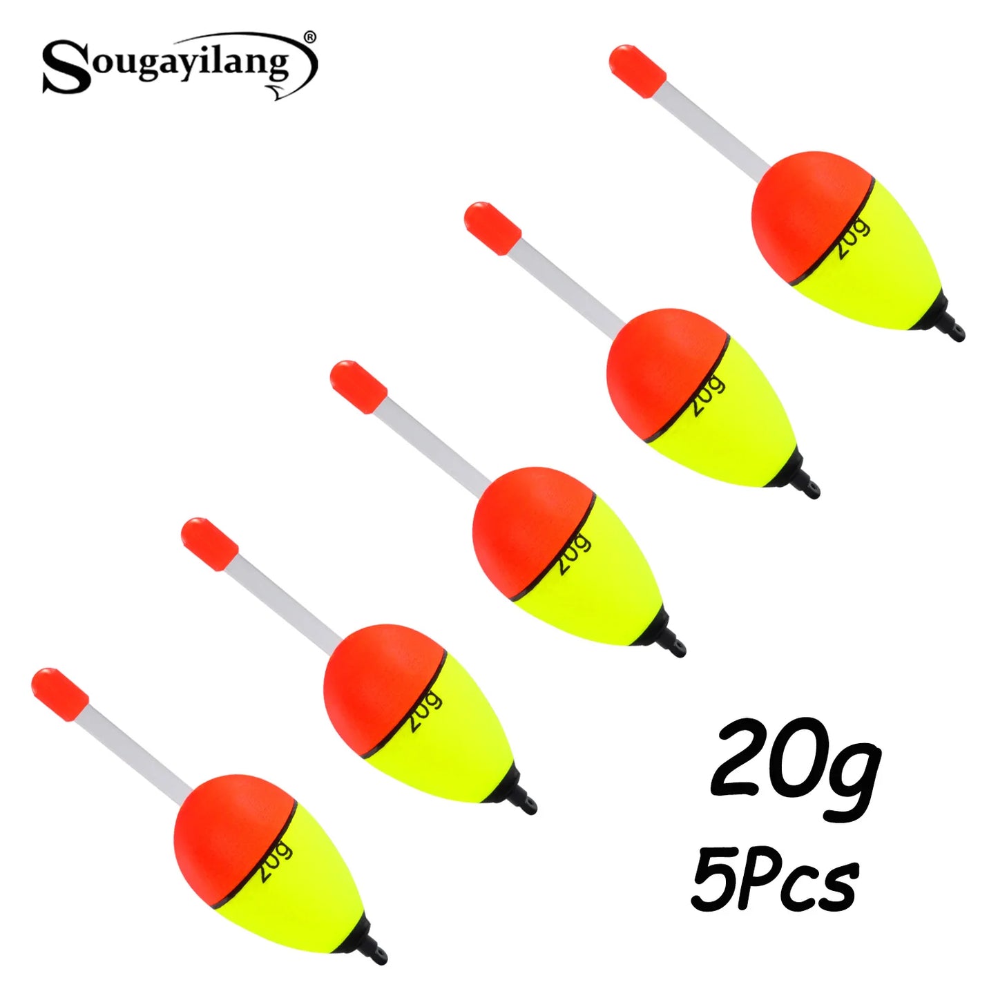 Sougayilang 5 pièces bouée de pêche veilleuse avec haute visibilité EVA Double ruban grande boule de ventre pour la pêche de nuit et longue portée