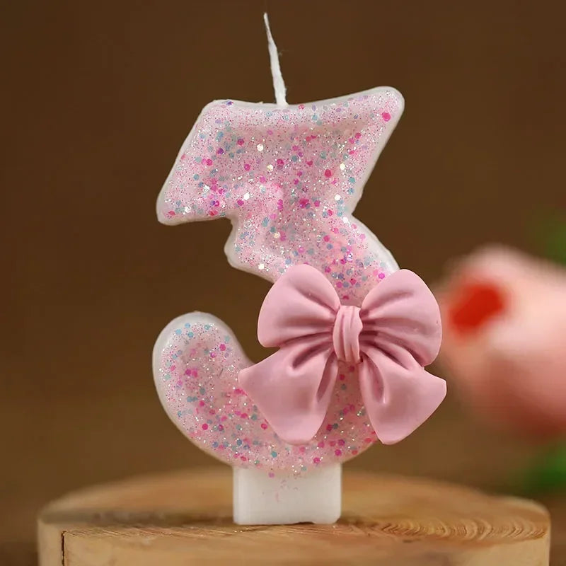 New number cake candle pink glitter birthday candle 1 2 3 4 5 6 7 8 9 3D number candle cake topper birthday party cake decor