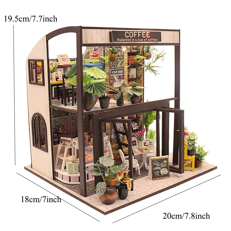 Wooden Dollhouse, Garden Model, 3D Puzzle, Assemble Building Kits, Toys, Bedroom Decor with LED Lights, Dollhouse Gift, DIY