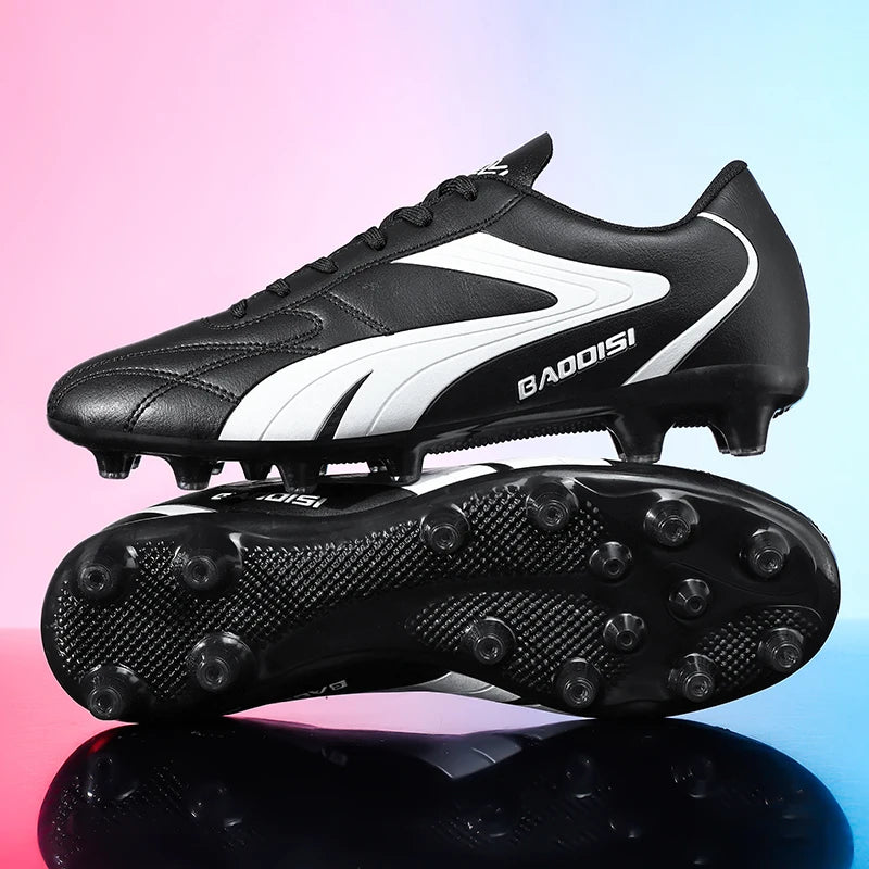 Chaussures de Football FG Homme Cuir Verni Basses Ultra-légères — Crampons Longs, Professionnel EU 31–48