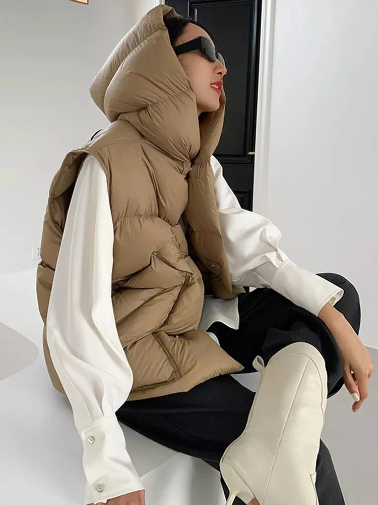 Chaleco de plumón con capucha de pato blanco para mujer, chaleco informal, ropa de abrigo de invierno, 2024, novedad, 90%
