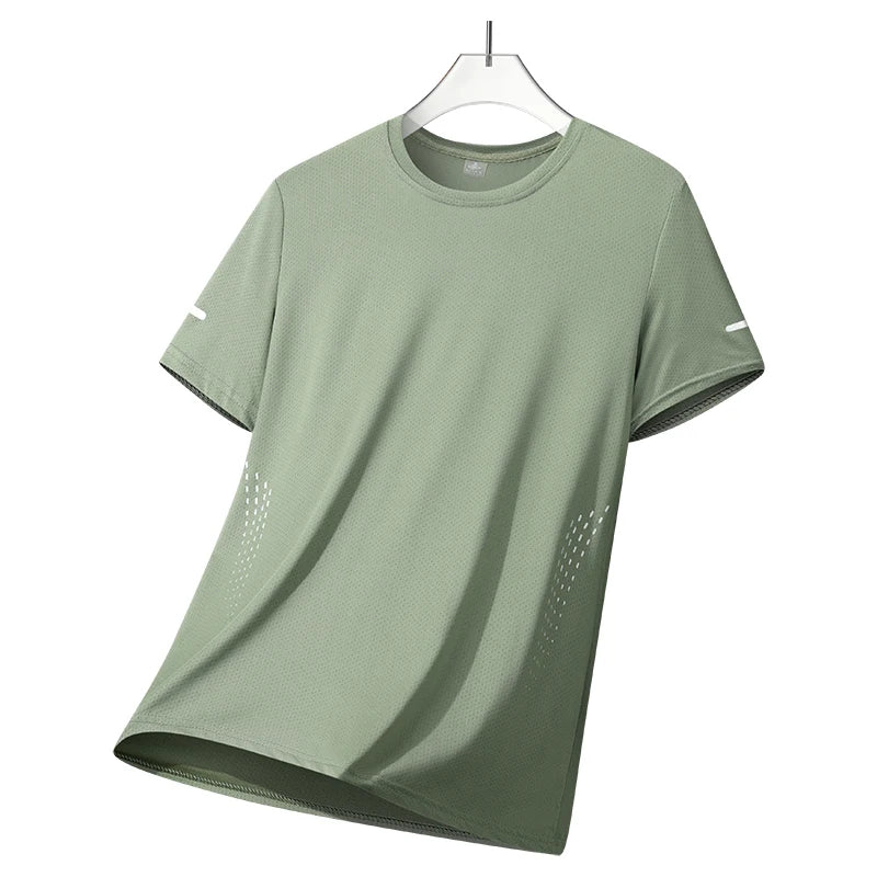 CHRLCK hommes course séchage rapide T-shirts respirant randonnée pêche T-shirts élasticité douce Sports de plein air chemise courte été
