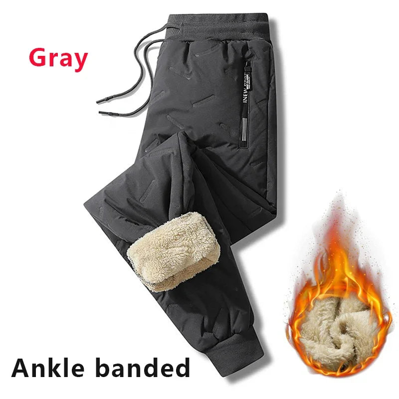 Men's Thermal Lambswool Sweatpants, Warm Cotton Pants, Waterproof Pants, Windproof Pants, Winter Sportswear, Plush Look, Smile, fjCasual