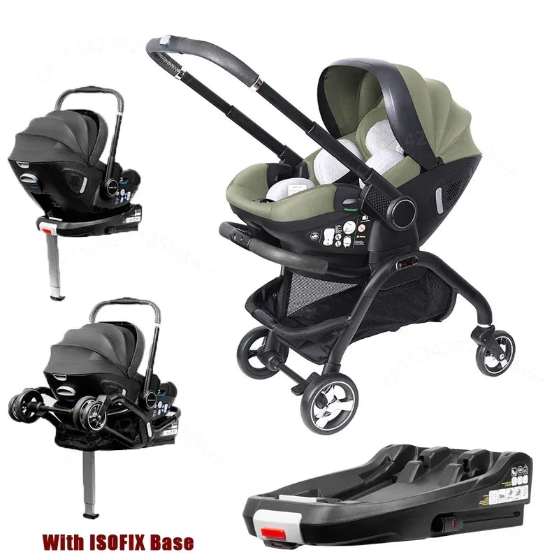 4-in-1 Baby Stroller, Child Car Seat with ISOFIX Base, Portable and Lightweight Luxury Stroller for Newborns