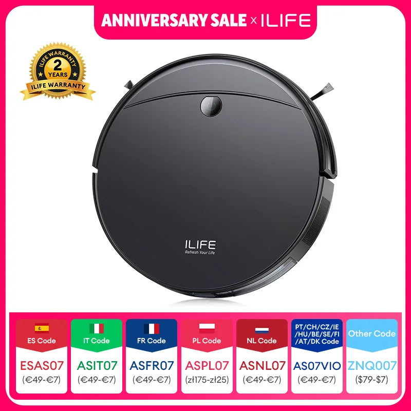 ILIFE V10 Robot Vacuum Cleaner, 5000Pa Suction, Gyro Navigation, Self-Charging, Rolling Brush