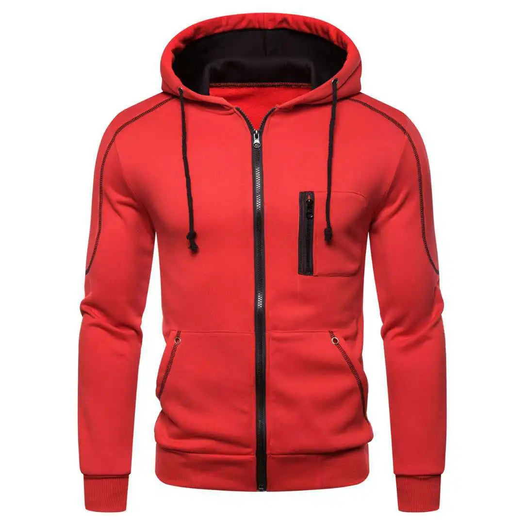 Sweat À Capuche Homme Couleur Bloc Polaire — Noir Blanc Vert Rouge Hiver