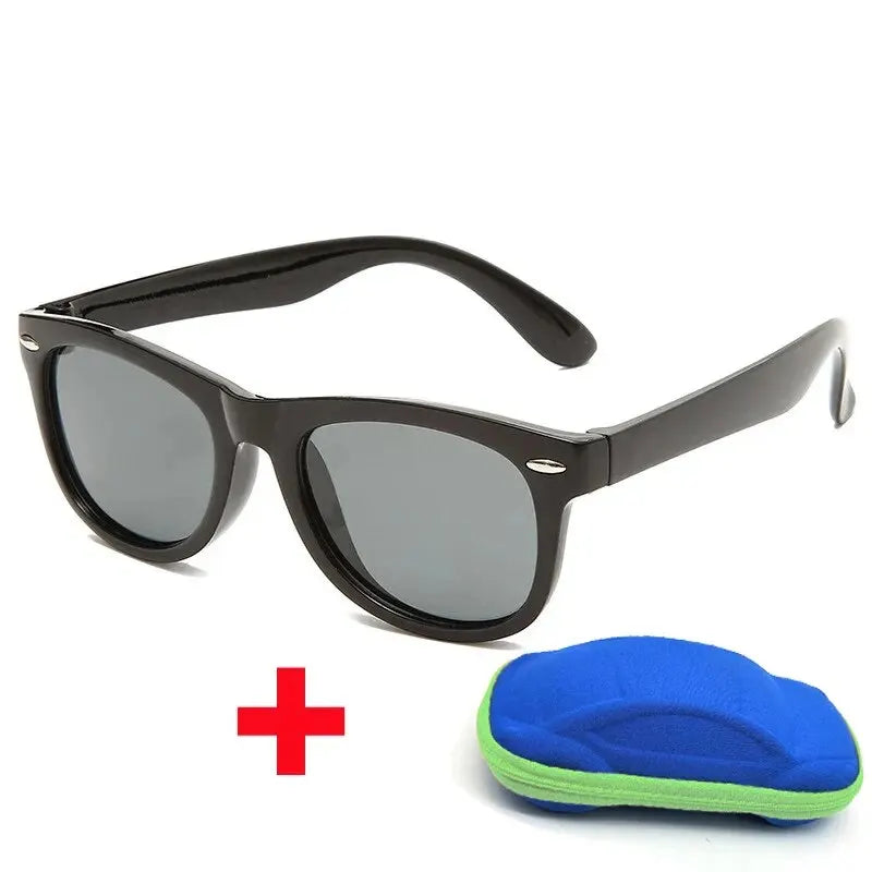 Gafas de sol para bebé con estuche, para niños y niñas, gafas de exterior, lente de CA, gafas de seguridad y estuches, regalo para niños