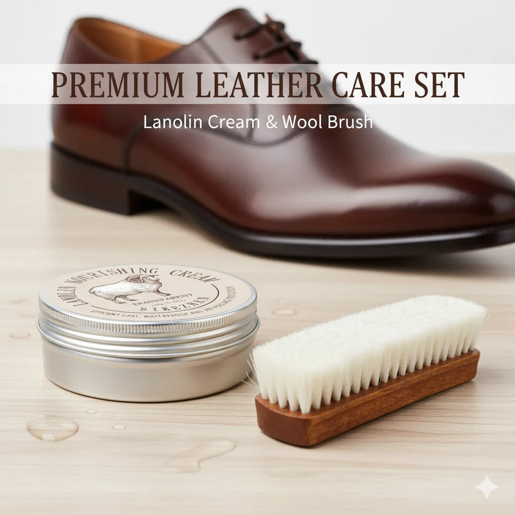 Aceite de oveja, crema nutritiva para cuero, cera para betún de zapatos y lana suave, kit de herramientas de limpieza de cepillo para pulir, muebles de cuero, bolsos y zapatos