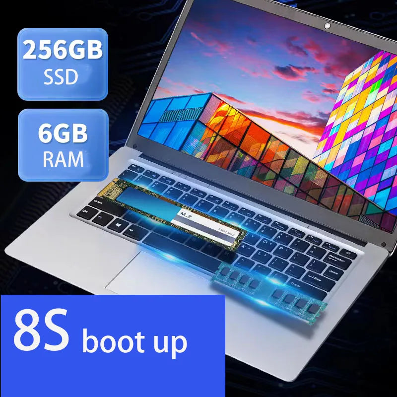 GMOLO portátil de 14 pulgadas Windows 10, 6 GB de RAM, 64 GB + 128 GB/256 GB SSD, USB 3.0, WiFi, Bluetooth, cámara delgada, Ultrabook barato, Netbook