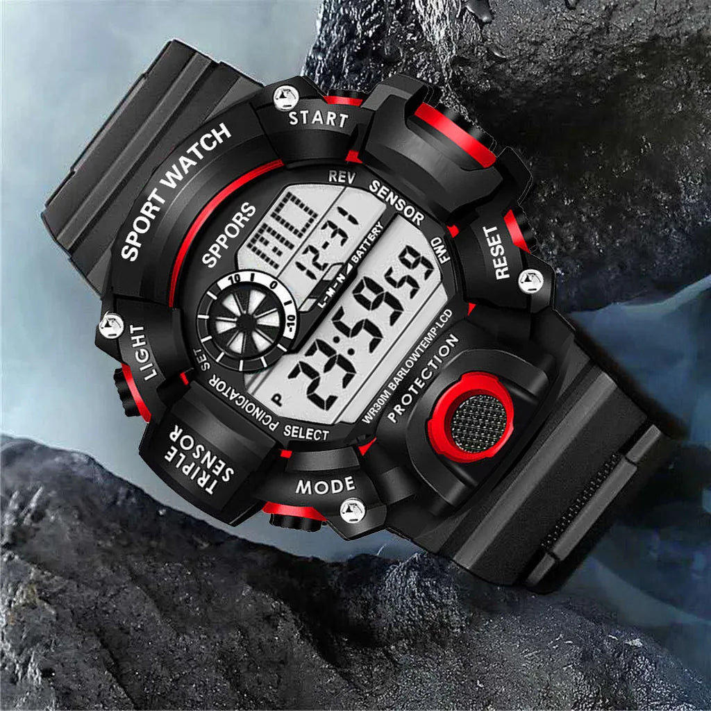 Montre pour hommes de mode sport montre-bracelet électronique grand cadran multifonctionnel étanche alarme lumineuse enfants montre militaire pour hommes