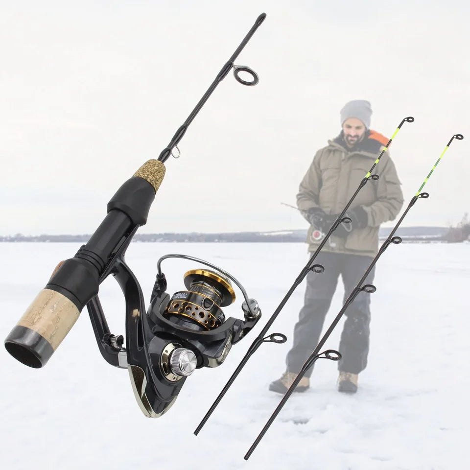 Canne à Pêche sur Glace Télescopique 60cm avec Moulinet — Carbone Hiver