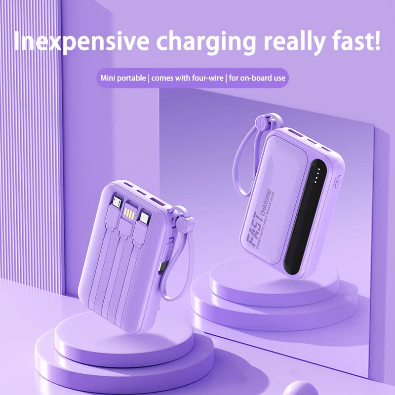 Batería externa Lenovo 120W 500000mAh de gran capacidad con 4 cables en 1, pantalla digital inteligente, batería portátil ligera para iPhone, nueva