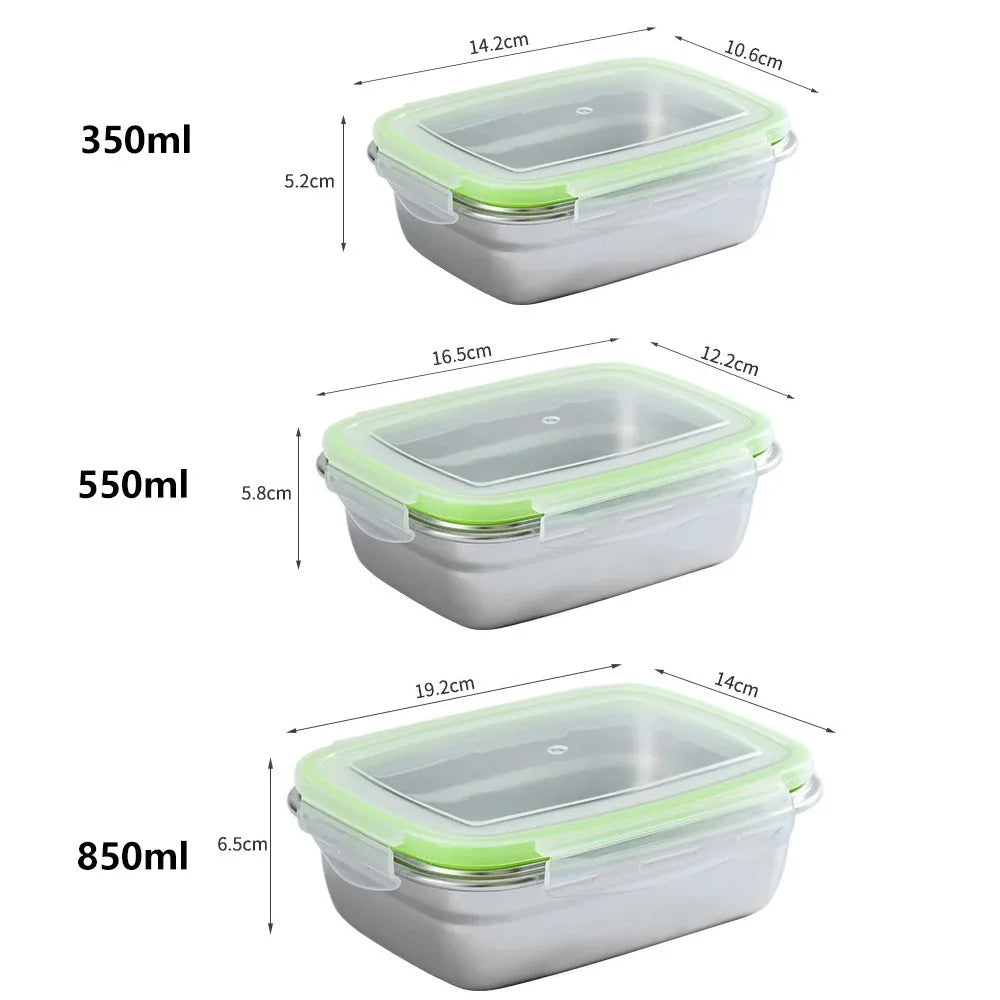 Food Grade 304 Stainless Steel Bento Box, Lunch Box, Food Storage Container, Leak-Proof Silicone Lid, Dishwasher Safe, 1/3 pieces