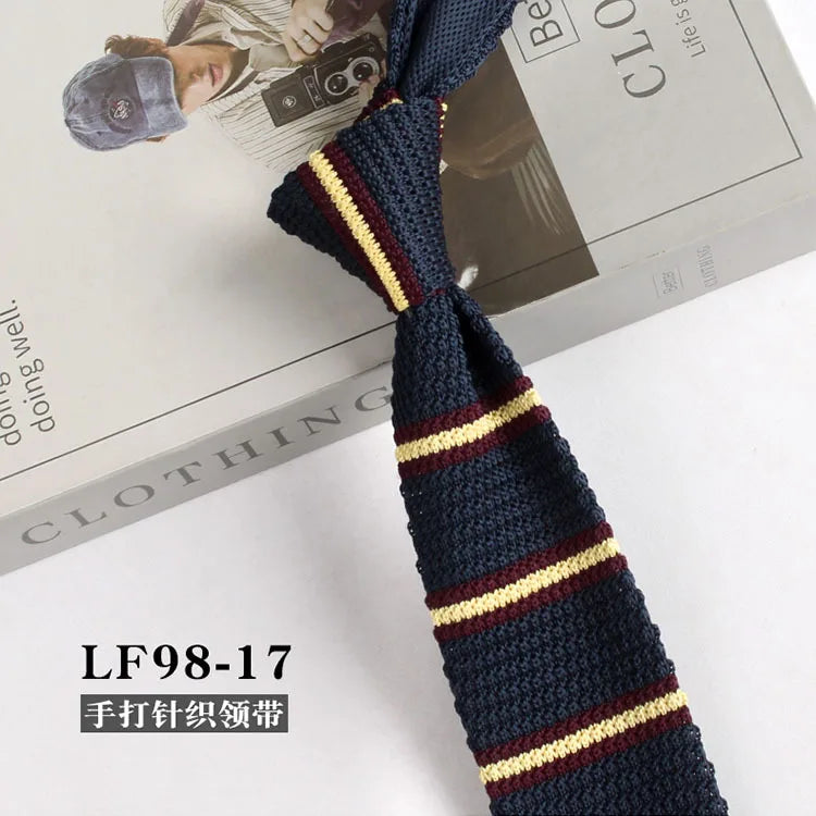 Cravates tricotées rayées pour hommes, rétro étroit, Style coréen, chemises décontractées, accessoires, costume, cravate