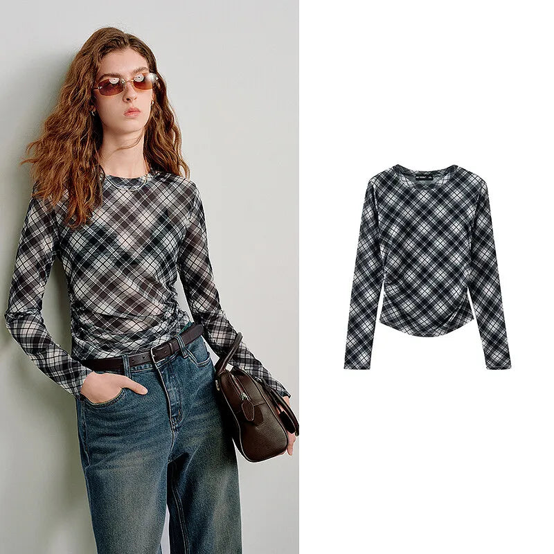 T-shirt femme en maille imprimé 2026 — printemps, taille découpée, Y2K, hauts courts