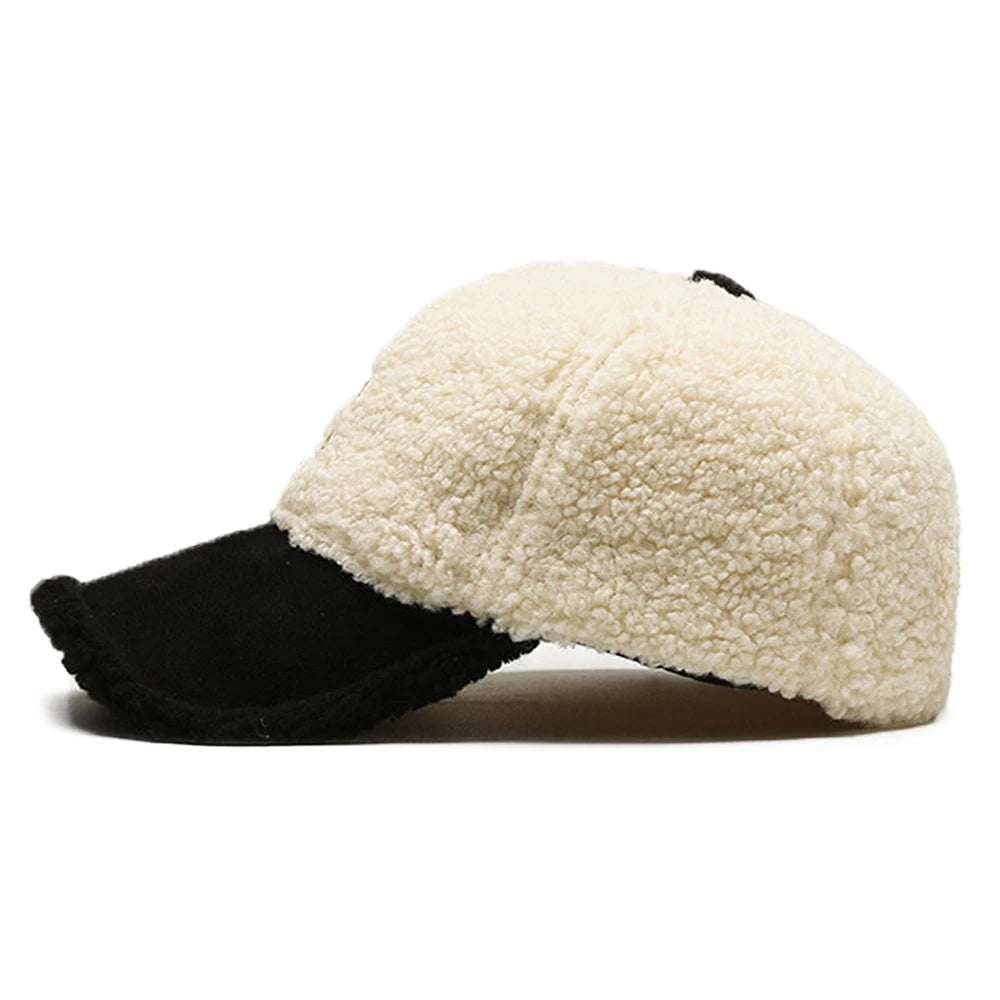 Casquette de baseball hiver tendance en laine d'agneau — hommes, femmes, golf, coupe-vent, extérieur