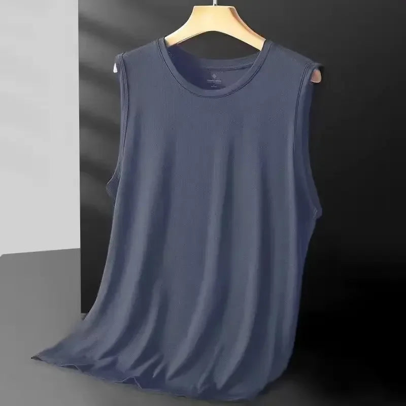 Gilet en maille de soie glacée pour hommes, vêtements de sport légers d'été, T-shirt sans manches, débardeur décontracté, vêtements d'extérieur à la mode