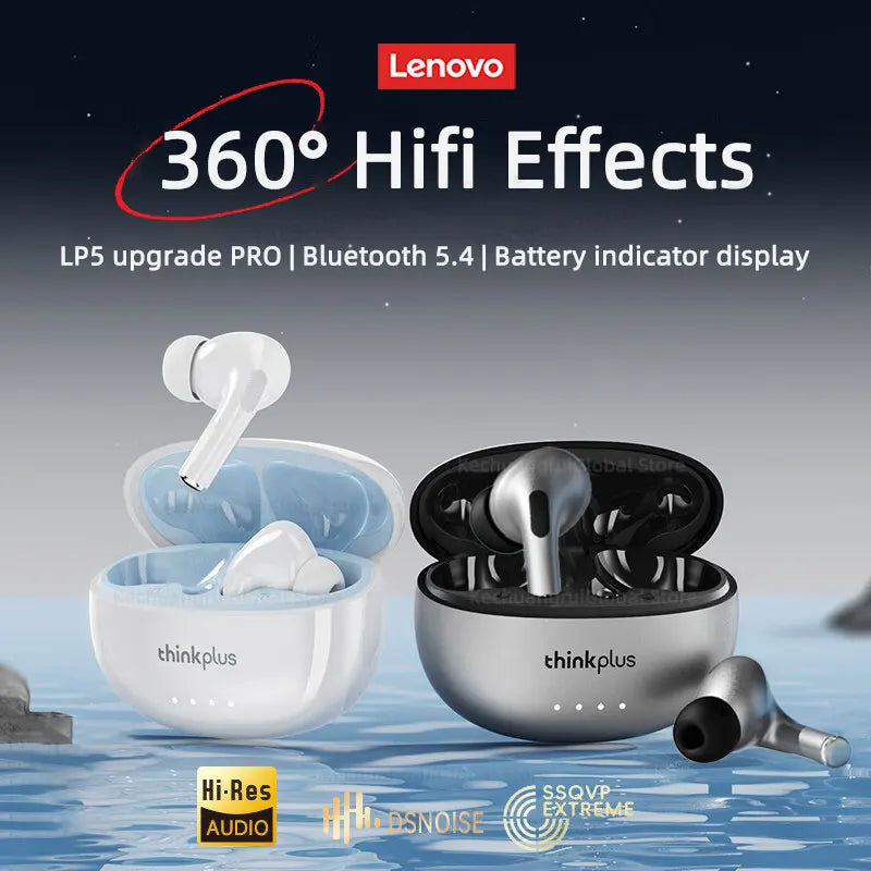 Lenovo-Auriculares inalámbricos LP5 PRO, Bluetooth 5.4, TWS, sonido HiFi, auriculares para juegos, cascos deportivos LP5Pro, batería de larga duración con micrófono 2025