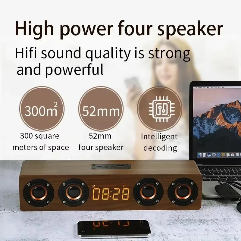 W8C – retro wooden soundbar, wireless Bluetooth speakers, tabletop computer horn, portable heavy bass, stereo surround music sound