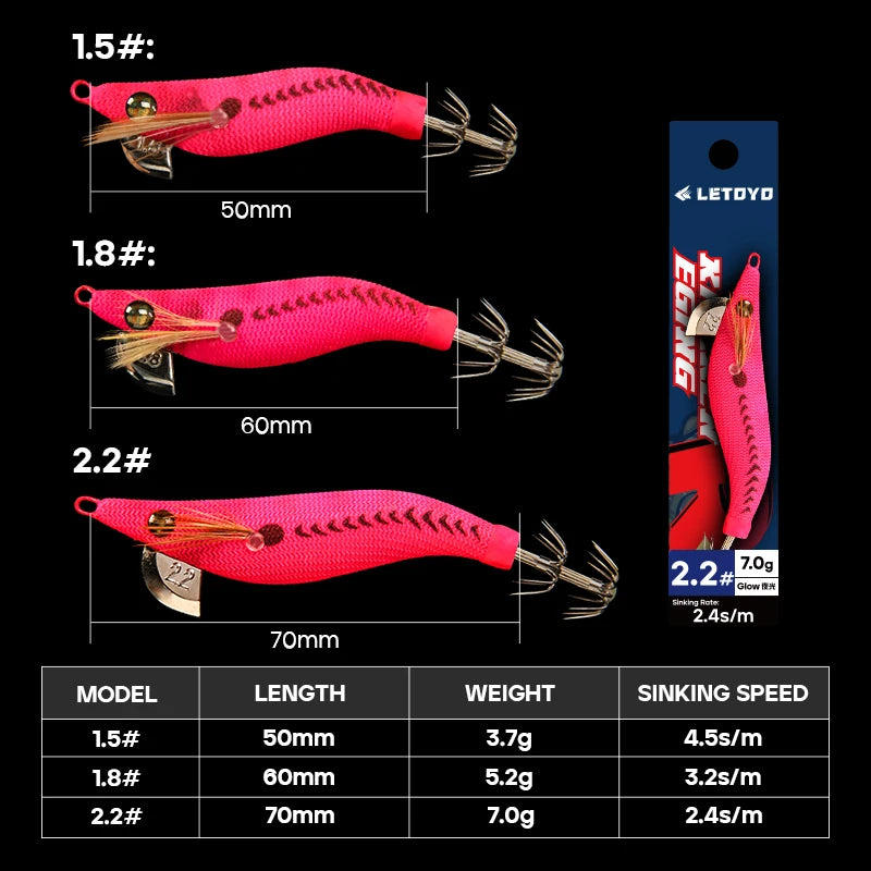 LETOYO Mini Leurre de Calmar — Tailles 1.5# 1.8# 2.2# Appat Squid
