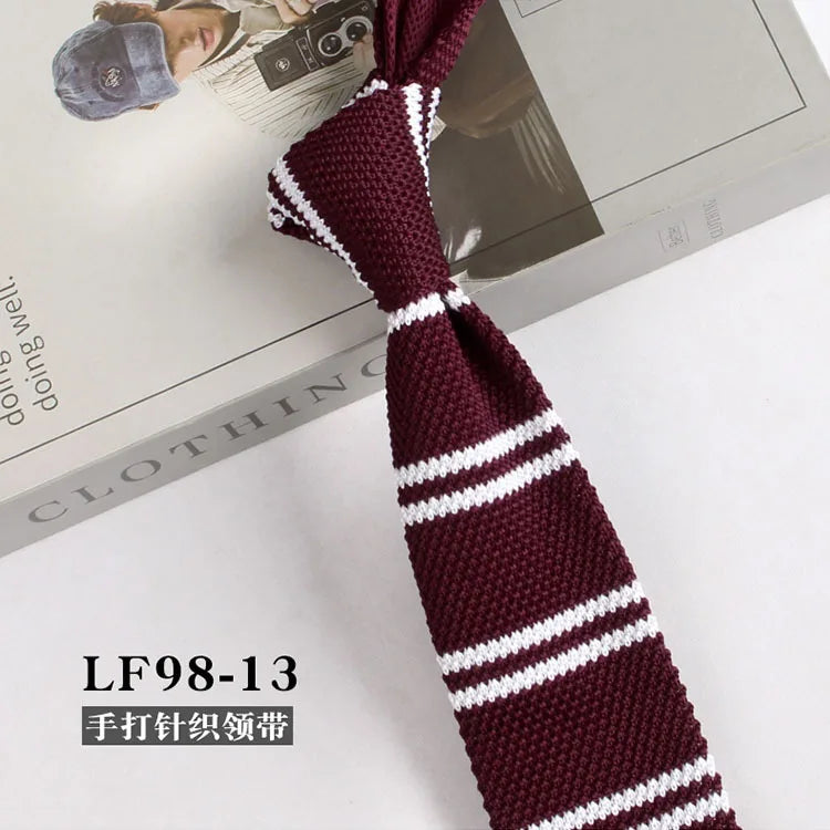 Cravates tricotées rayées pour hommes, rétro étroit, Style coréen, chemises décontractées, accessoires, costume, cravate