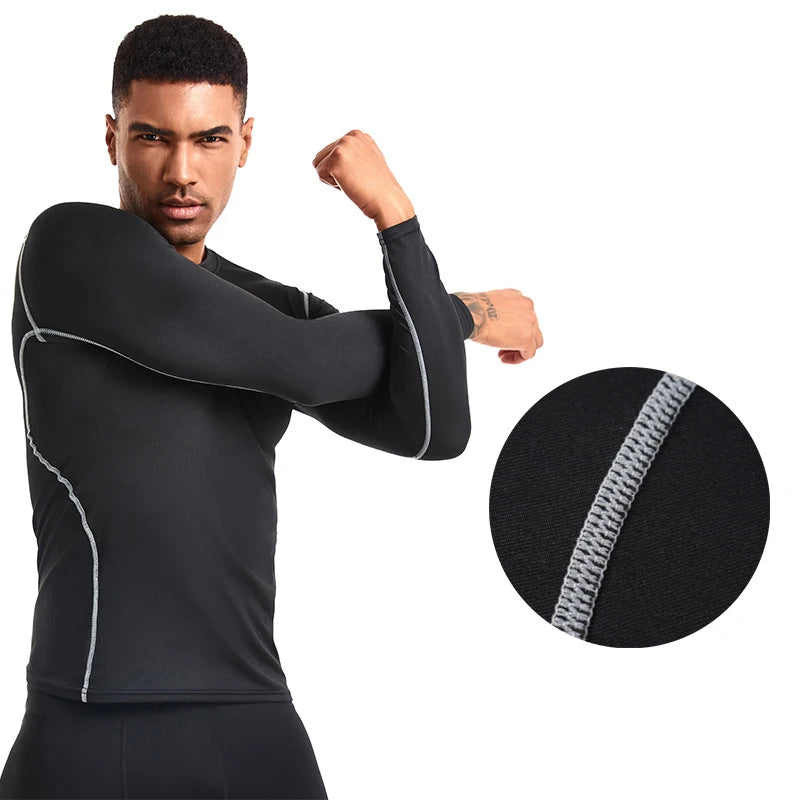 Men's long-sleeved sports t-shirt, high elasticity, quick-drying, solid, 2024