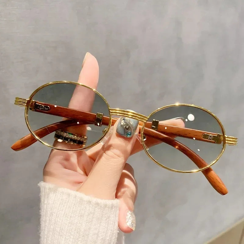 Lunettes de soleil ovales en bois pour hommes et femmes — vintage, mode