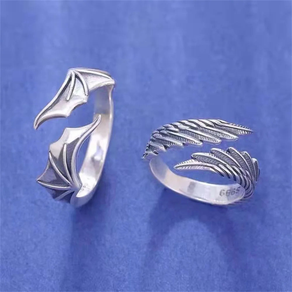 Bagues de couple Anime Angel Demon pour femmes et hommes, bague ouverte réglable Animal, bague assortie Promise, cadeaux de fête, mode