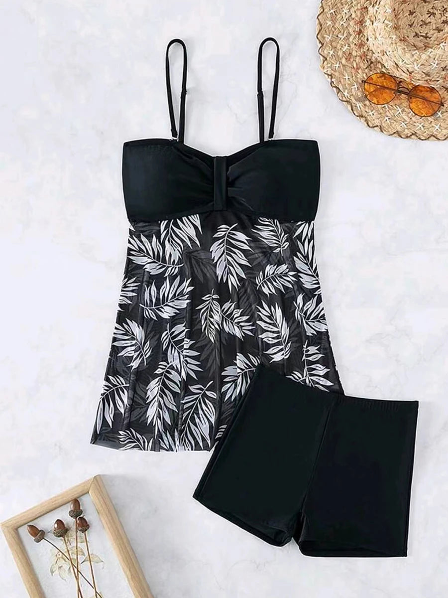 Maillot de bain tankini court 2026 avec short pour femme, rembourré, imprimé, pour la plage et l'été