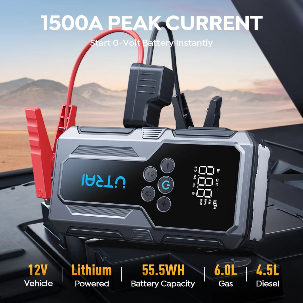 UTRAI 1500A démarreur de saut de voiture batterie externe Portable 150PSI pompe à Air batterie de voiture Boosters d'urgence dispositif de démarrage démarreur de voiture 2024