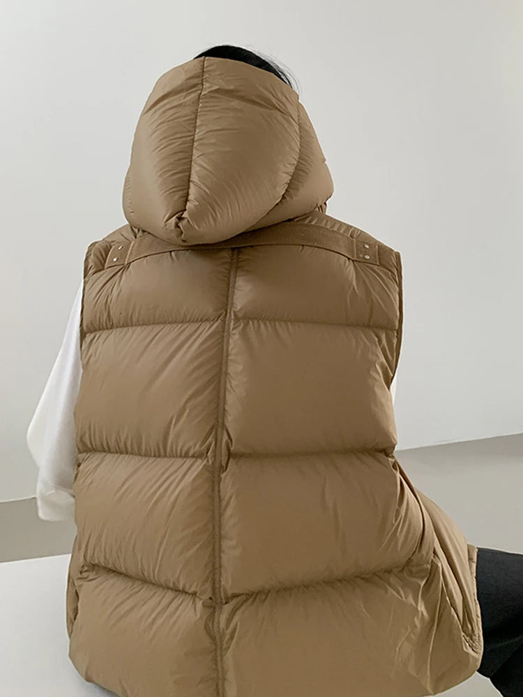 Chaleco de plumón con capucha de pato blanco para mujer, chaleco informal, ropa de abrigo de invierno, 2024, novedad, 90%