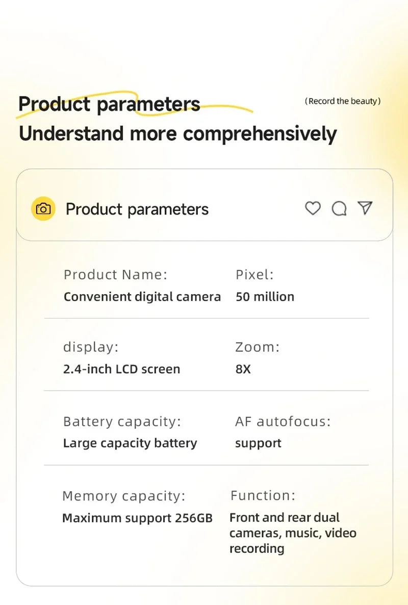 Appareil photo numérique rétro CCD portable — double caméra, flash, 50 MP, mise au point automatique
