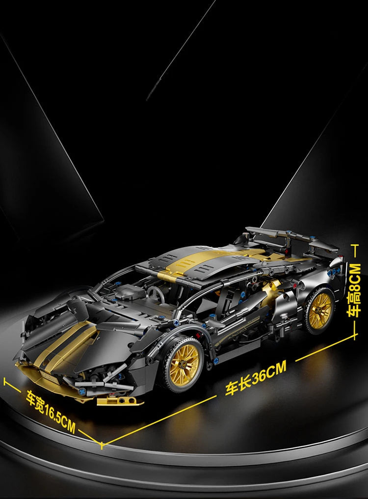 Blocs de construction de course de supercar noir, technologie 1:14, voiture en brique assemblée, jouet, cadeau d'anniversaire pour garçons