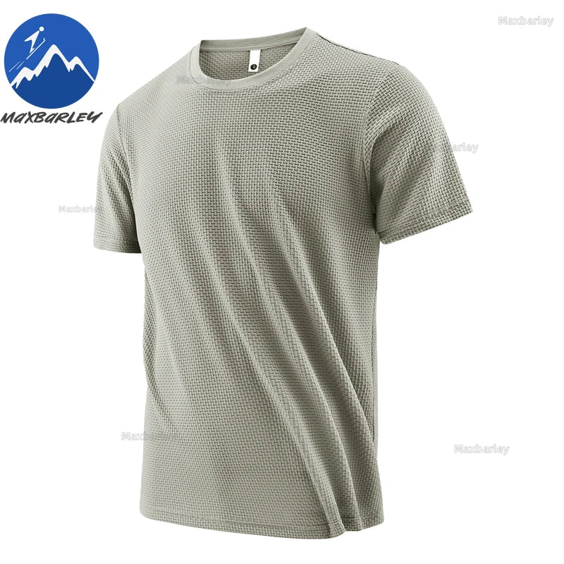 T-Shirt à manches courtes pour hommes, respirant, gaufré, séchage rapide, col rond, ample, course à pied, entraînement, haute élasticité, haut d'été fin, 2026