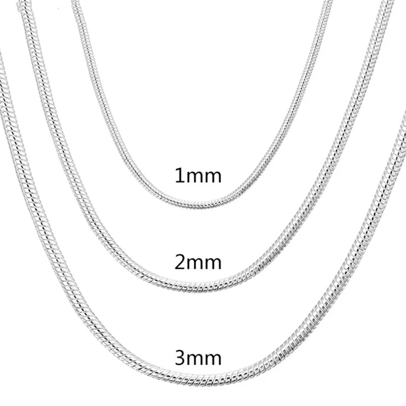 Collar de cadena de serpiente sólido de color plateado de 45-60cm, 1MM/2MM/3MM, para hombres y mujeres, joyería de moda para colgante, envío gratis