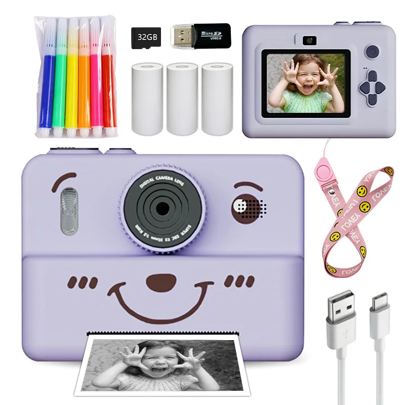 Cámara digital para niños con impresora instantánea, miniimpresora, pantalla de 2,8 pulgadas, vídeo, impresora térmica portátil, cámara para niños con impresora