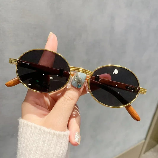 Lunettes de soleil ovales en bois pour hommes et femmes — vintage, mode