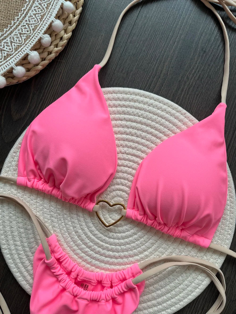 RUOTONSEPT-Maillot de bain deux pièces sexy pour femme, bikini brésilien, couleur unie, col licou, triangle, culotte tanga