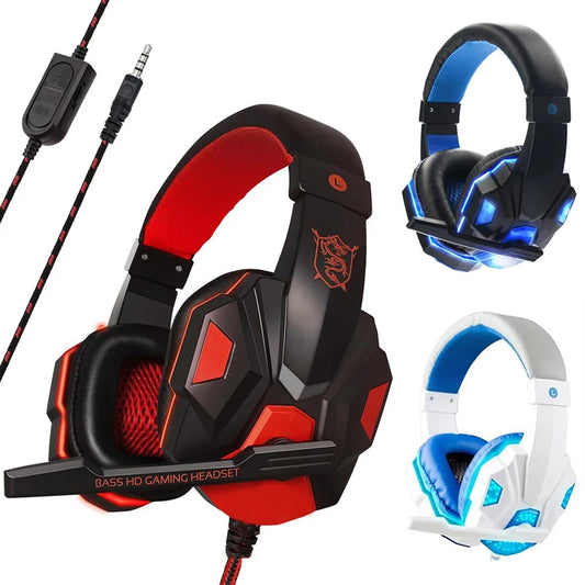 Casque de jeu 3.5mm filaire — PC, basse stéréo, gamer, téléphone, ordinateur portable, microphone, consoles (v2)
