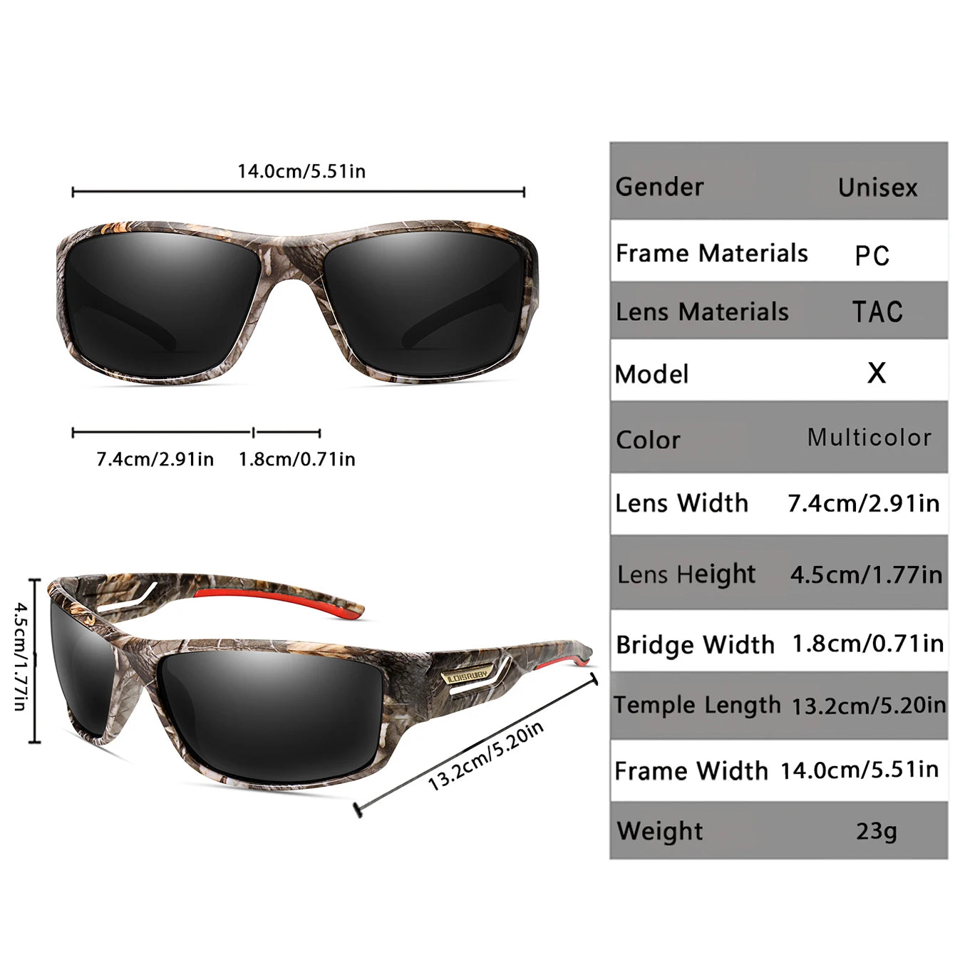 Lunettes de pêche polarisées camouflage — conduite, sports de plein air, cyclisme, course, UV400