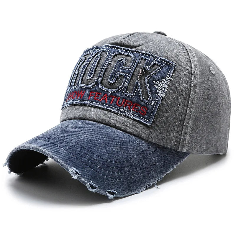 Casquette en denim shabby avec lettres lavées — hommes, femmes, chapeau de soleil, version coréenne, mode printemps/automne