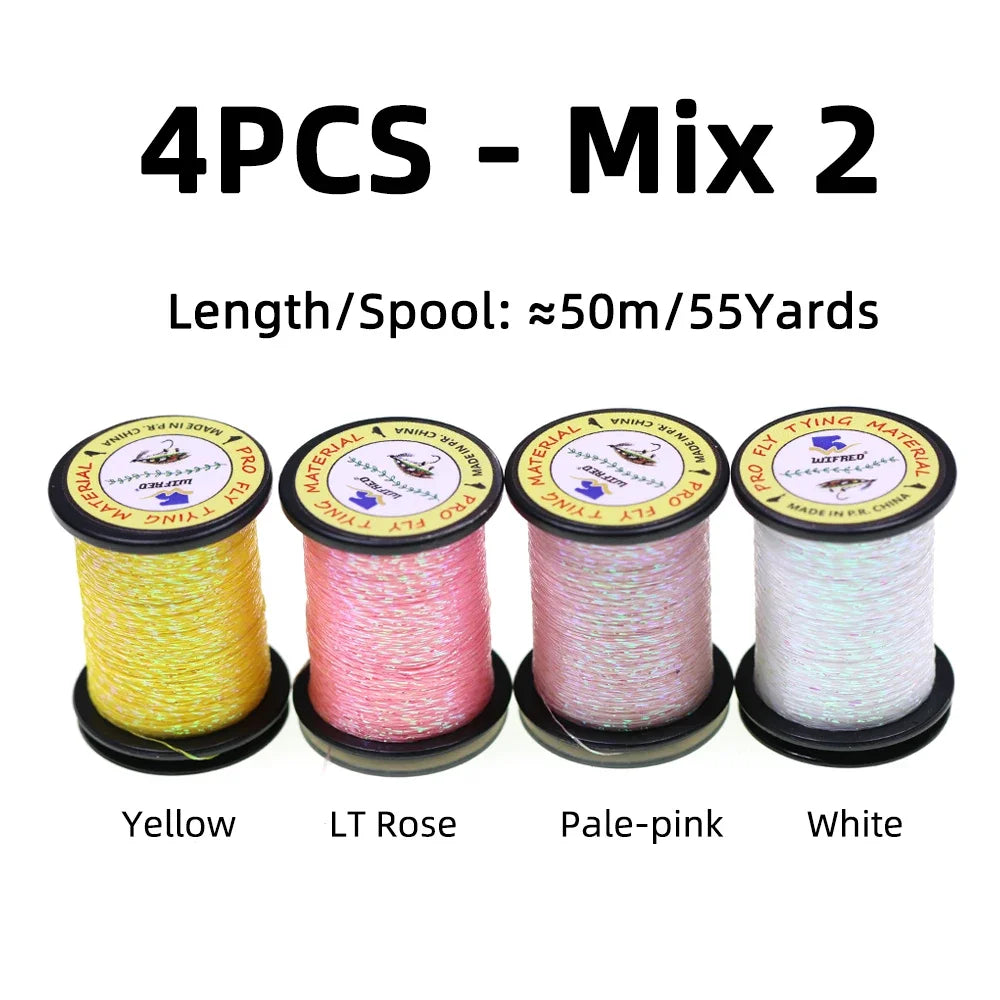 2/4 pièces 50M Fil métallique scintillant Glint Nymph Tinsel pour la confection de mouches (Buzzer Nymphs, mouches sèches/humides) et leurres de pêche à la truite