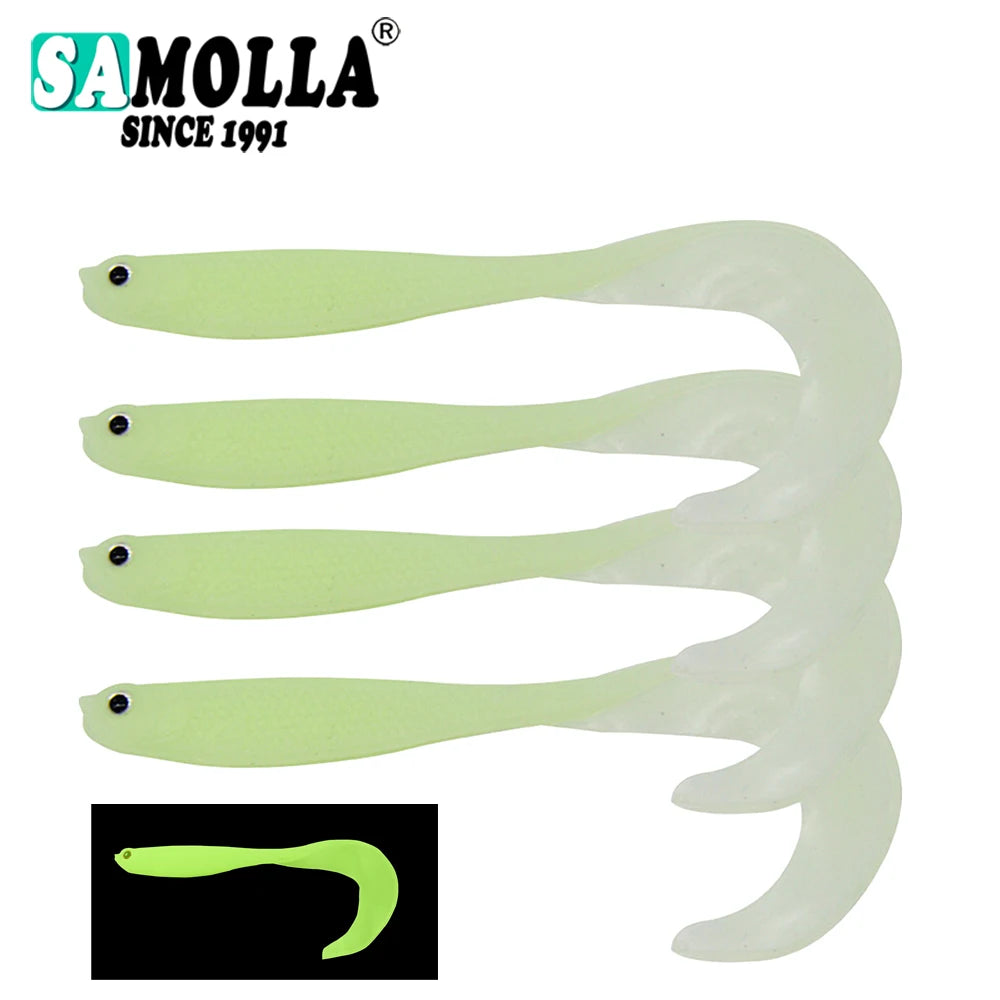 4 pièces/lot appâts de ver souples, appâts de bar à longue queue, leurre de pêche réaliste 4 pièces leurre de pêche Wobblers de gabarits 12.5cm 55g Shad t-tail