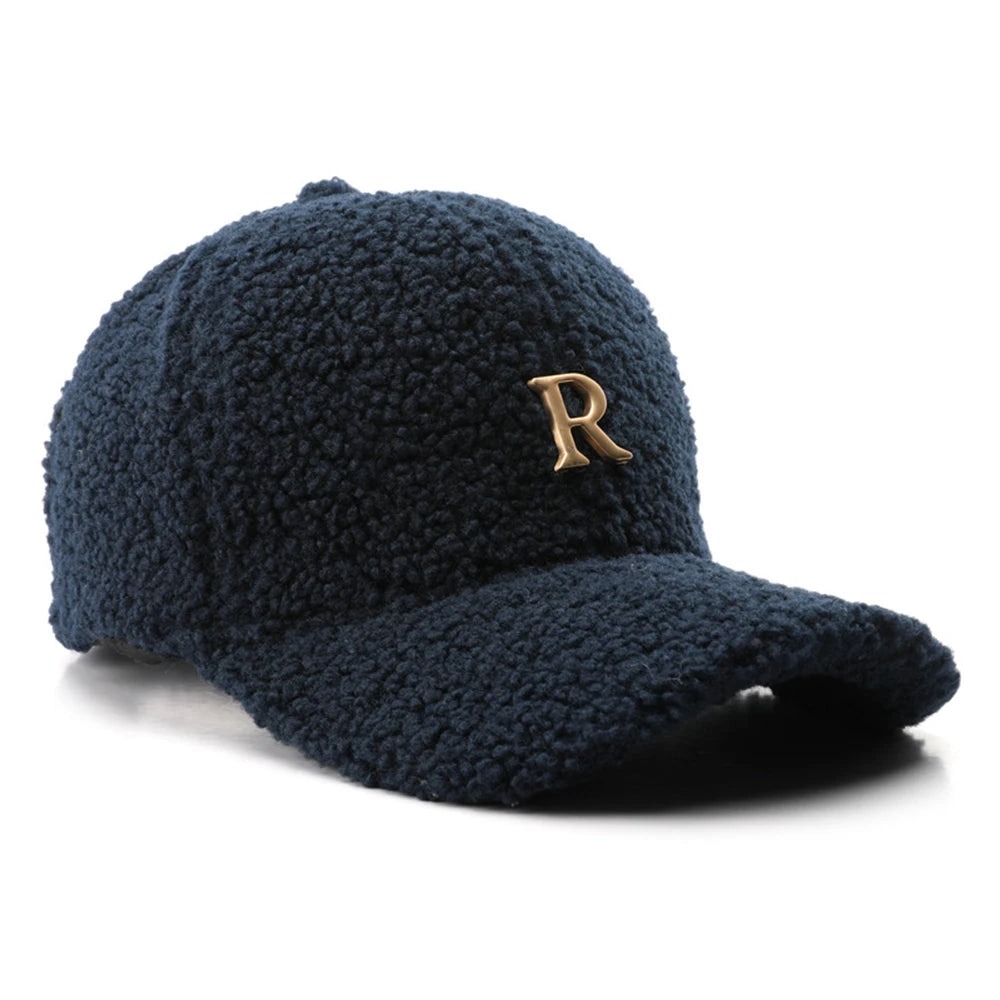 FS Luxury Brand Green Lambswool Baseball Caps for Men, Designer Cap with Golden Letters for Women, Winter Warm Trucker Hat, Women's Cap